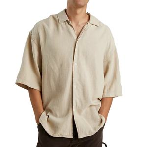 Chemise en lin pour homme à manches courtes, respirante, à séchage rapide, de haute qualité, personnalisée, décontractée, en coton, boutonnée, pour l'été - Product Image 1