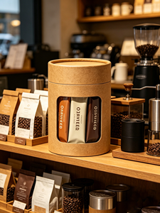 Kraft Paper Tube Packaging with <b>Window</b> for Coffee Beverage Recyclable Custom Design Gold <b>Foil</b> Hot Stamping - Product Image 1