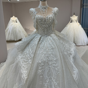 لجانمبر DW0092 عصري أفريقي تقليدي فستان أم العروس ياقة مربعة دانتيل كريستال ديكور قطار مصلى للأزواج - Product Image 5