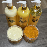 Kit de Soins Corporels Éclaircissants au Curcuma – Nouveau Gel Douche, Lait Corporel, Huile, Gommage Corporel et Beurre Corporel – Qualité Supérieure – Vente en Gros