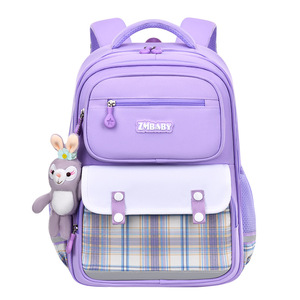 ZMBABY School <b>Backpack</b> For Girls 18 In Plaid Design <b>Large</b> <b>Capacity</b> With Zipper Pocket Purple - Product Image 1