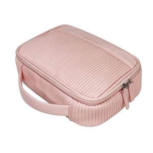 Custom Large Capacity Striped Pattern PU Leather Travel <b>Makeup</b> Bag Portable Cosmetic <b>Storage</b> Pouch with Zipper <b>for</b> Women - Product Image 5
