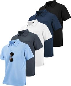 Paquete de 5 polos para hombre con bolsillo seco rápido manga corta Atlético trabajo al aire libre camisas con cuello - Product Image 1