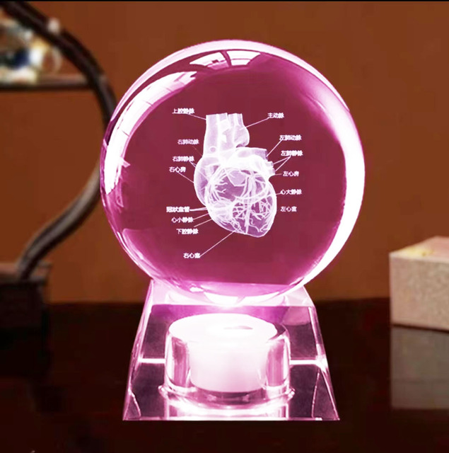 Wholesale 3d Laser Engraving Crystal Glass Ball with Led Base for Medical School Graduation Souvenir