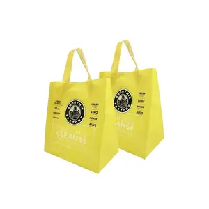 定制批发业务谢谢黄色塑料袋50包软环手柄购物袋精品果汁服装