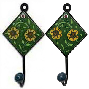 Rustic Ceramic <b>Wall</b> <b>Hook</b> with Green Floral Tile Design Handmade Multifunctional Decorative <b>Coat</b> <b>Hook</b> <b>for</b> Home Use - Product Image 1