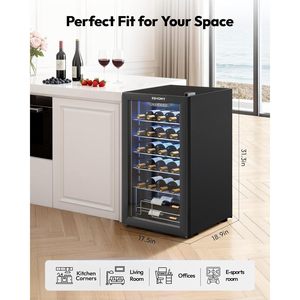 EUHOMY 25 Bottle Wine Cooler Refrigerator Freestanding Compressor Digital Control Black Insulated <b>Glass</b> Door - Product Image 6