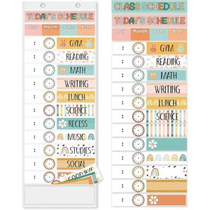 Tabla de horarios diarios de bolsillo de 13 x 35.5 pulgadas con diseño de arcoíris, flores y sonrisas para la gestión del tiempo, regreso a clases - Product Image 1