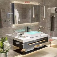 Style Américain Tenture Murale Pvc Miroir Flottant Led 2 Lavabos Doubles Armoires de Vanité de Salle de Bain Modernes