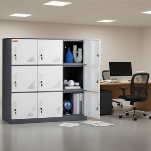 Vevor Armario de Almacenamiento de Acero de 9 Puertas, Cuerpo Gris, Puertas Blancas, Capacidad de 66 Libras, Organizador de Oficina, Diseño Minimalista - Product Image 2