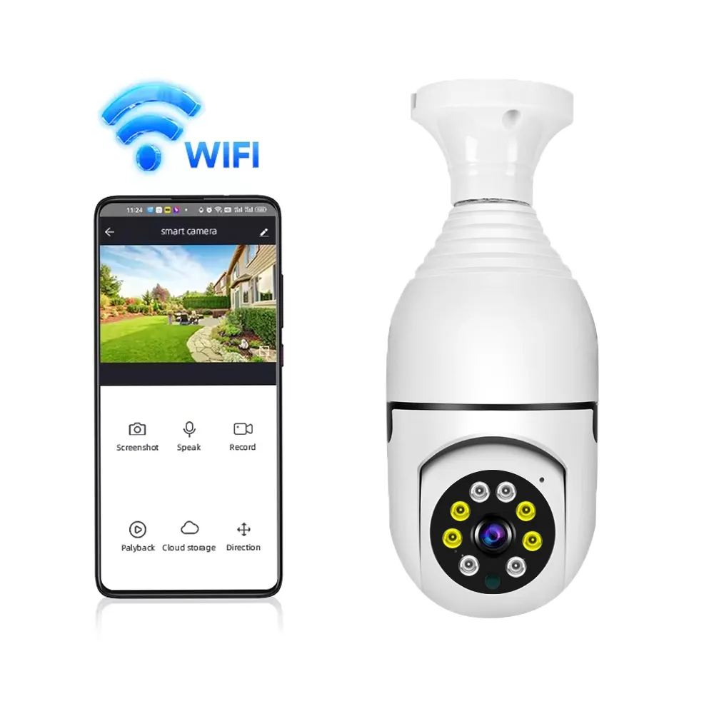 OEM 360 Panoramique 3MP WiFi IR IP E27 Ampoule Caméra 1080P HD Nuit Smart Home Caméra de Sécurité Étanche Motion Sens