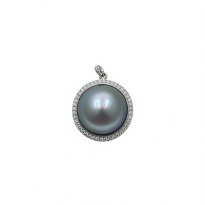 Colgante de perla Mabe chapado en platino de 27 mm, redondo, grado AAA, con halo de diamantes, para mujer, joyería de lujo - Product Image 2