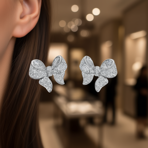 Boucles d'oreilles clous nœud papillon blanc champagne, micro-incrustation de strass en cristal, bijoux fantaisie mignons pour femme, cadeau - Product Image 2