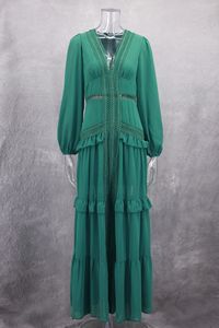 2025 primavera da donna con scollo a V a <span class=keywords><strong>maniche</strong></span> <span class=keywords><strong>lunghe</strong></span> con volant in pizzo lungo Maxi abito da festa in spiaggia abiti Sexy da strada Vestidos Sexy - Product Image 6