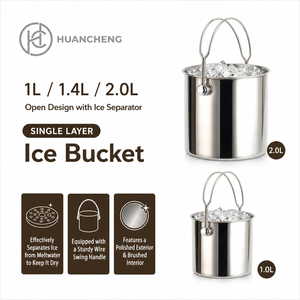Seau à glace droit HC en gros 1L-2L poli avec poignée à bascule en fil métallique, refroidisseur à champagne et vin en acier inoxydable OEM 5 pièces pour bar et commerce de détail - Product Image 1