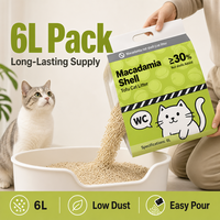 En stock, sans odeur, litière pour chat en tofu beige anti-poussière 6L, granulés de coquille de noix de macadamia pour maison multi-chats