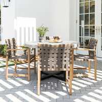 Ensemble table et chaises de salle à manger d'extérieur en teck massif moderne, écologique, finition anticorrosion pour jardin, cour, balcon, loisirs