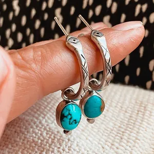 925 silver exquisite Turquoise boho hoop Earrings for women