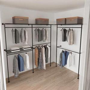 モダンな家庭用家具二層木製ワードローブラック壁に取り付けられたオープン衣類ディスプレイ棚寝室用クローク - Product Image 4