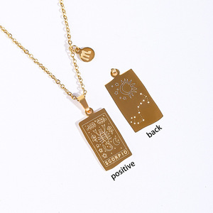 Nuova Collana con Ciondolo a Forma di Carta dei Tarocchi, Placcata in Oro 18k, Acciaio Inossidabile, 12 <span class=keywords><strong>Segni</strong></span> Zodiacali, Gioielli da Donna - Product Image 6