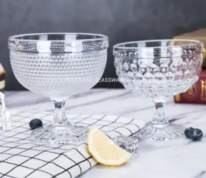 Bagatela provador desenho em relevo tigela de vidro conjunto sorvete servindo recipientes de vidro pés sobremesa tigela de vidro para decoração de mesa