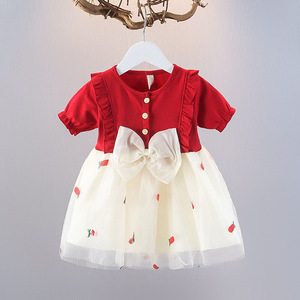 Vestido <span class=keywords><strong>de</strong></span> verano 2025 con lazo y mangas voladas para niñas, versión coreana con bordado <span class=keywords><strong>de</strong></span> piña, falda <span class=keywords><strong>de</strong></span> malla, vestidos <span class=keywords><strong>de</strong></span> algodón para princesas pequeñas. - Product Image 2