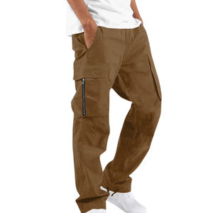 Pantalon cargo léger pour homme avec coutures robustes, design utilitaire, taille haute, en toile - Product Image 1