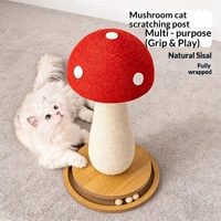 Griffoir pour chat en forme de champignon en gros avec sisal naturel, base ronde épaisse et capuchon rouge pour l'entretien des griffes et le jeu en intérieur