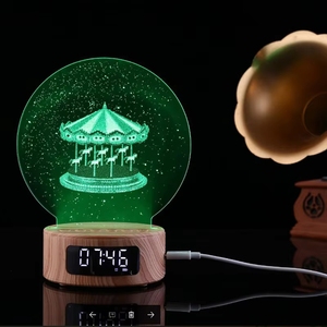 Base de veilleuse 3D avec minuterie multifonctionnelle, 7 couleurs changeantes, lecteur de carte TF, haut-parleur Bluetooth pour la décoration de la pièce - Product Image 1