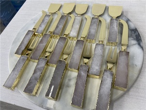 จำนวนมากผู้ผลิต3ชิ้นสีขาวหินอ่อนสีชมพูชีสส้อมมีดและ Rose Gold Quartz ชีสมีด - Product Image 2