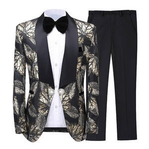 HD204 yeni çiçek baskılı kırmızı balo düğün damat takım elbise <span class=keywords><strong>2</strong></span> adet Slim Fit resmi erkek smokin ceket siyah pantolon - Product Image 5
