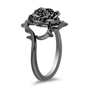 Anello Cocktail Floreale T0814 da Donna con Zirconia Cubica Nera e Micro Pavé, Pietra Rotonda, Regalo, Anelli alla Moda - Product Image 3