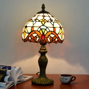 Lampu meja Tiffany antik gaya seni lampu meja teratai logam dasar kaca berwarna kap lampu ramah lingkungan fleksibel daya AC - Product Image 5