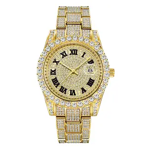 Reloj de pulsera de cuarzo sin logotipo para hombre, joyería brillante, Hip-Hop, con diamantes