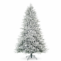 Sapin de Noël Artificiel Entièrement Floqué 1,8m 2,1m 2,4m, Effet Neige Abondante, Blanc, avec Support Métallique Robuste pour Événements Festifs