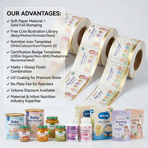 Autocollant pour <span class=keywords><strong>aliments</strong></span> pour bébés au design de dessin animé mignon, rouleau d'étiquettes en feuille d'or doux au toucher pour l'emballage nutritionnel Maman et moi - Product Image 5
