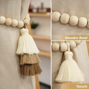 Attaches de rideau en perles de bois magnétiques faites à la main SRG, 2 pièces |   Attaches de rideaux magnétiques simples et élégantes avec pompon |   Accessoires Muraux - Product Image 4