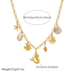 สร้อยคอ Mermaidcore ลายสัตว์ทะเล ชุบทอง 18K สแตนเลสสตีล รูปนางเงือก ปลาหมึก ปลาดาว เปลือกหอย หลายจี้ ไม่ลอก ไม่ดำ - Product Image 5