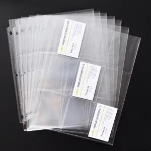 Pasta A4 3 bolsos transparentes para álbum de arquivamento, bolsos transparentes para cartões comerciais, mangas com 9 bolsos cada