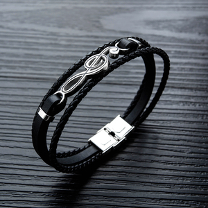 <span class=keywords><strong>Bracciale</strong></span> in pelle intrecciata multistrato da uomo con nota musicale in acciaio al titanio <span class=keywords><strong>bracciale</strong></span> in pelle semplice Punk <span class=keywords><strong>per</strong></span> regalo di un amico del ragazzo - Product Image 2