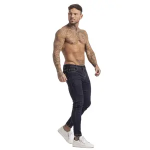 Gingtto New Men Fashion Casual Super Stretchy Solid Dark Blue Non-ripped Denim Pants Male Slim Man's Skinny Jeans