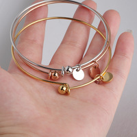 Brazalete Expandible de Acero Inoxidable Chapado en Oro de 18K B78T con Dije Redondo Extraíble, Joyería DIY Impermeable para Mujer