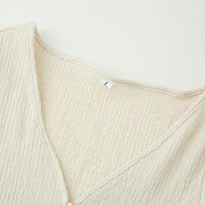 PB & ZA Set kadın 2 parça 2025 moda bir dokulu v yaka uzun kollu üst ve gevşek düz bacak pantolon takım elbise Vintage kadın takım elbise - Product Image 5