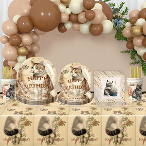 Decoraciones para fiestas con temática de gatos Retro modernas, suministros para lugares de cumpleaños para niños, mantel de papel con diseño de gatito - Product Image 5