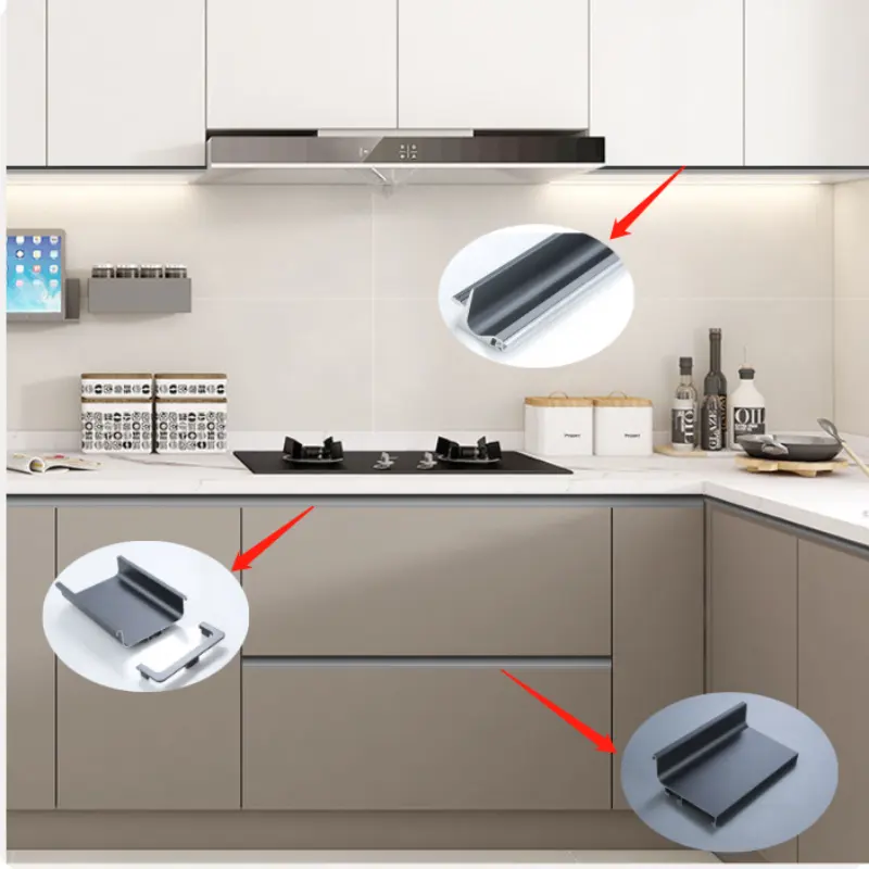 Kitchen Cabinet Drawer Handle Free U-shaped Embedded Upper Middle Lower Cabinets Hanging Cabinets Aluminum Profile Handles