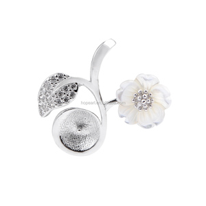 Ssp119 produção de pingentes de pérolas, concha branca, folha de flor, prata esterlina 925, montagem pingente de charme diy - Product Image 1