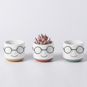 현대 장식 귀여운 예술 실내 웃는 얼굴 작은 화분 분재 냄비 세라믹 선인장 화분 안경 - Product Image 2