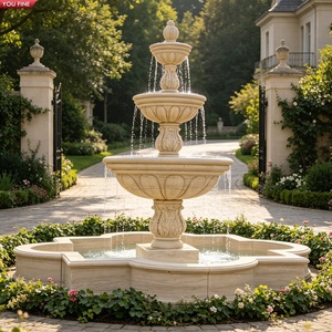 <span class=keywords><strong>Fontaine</strong></span> <span class=keywords><strong>en</strong></span> marbre sculpté à trois niveaux YOUFINE avec bassin à quatre feuilles, centre de jardin classique pour la cour d'hôtel - Product Image 2