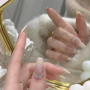 Autocollants d'ongles en verre blanc laiteux de longueur moyenne, motif cœur français, prêts à poser, personnalisables avec logo, vente en gros - Product Image 2