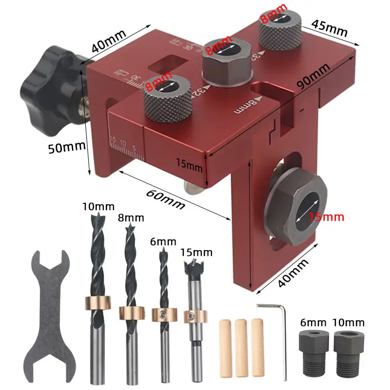 Per il montaggio di mobili per armadietti strumenti fai da te 3 in 1 Kit di maschere per tasselli per la lavorazione del legno Kit di maschere per fori tascabili localizzatore di maschere per trapano guida per tasselli